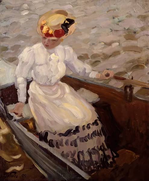 An Elegant Lady in a Rowing Boat by Leo Putz | Oil Painting Reproduction
