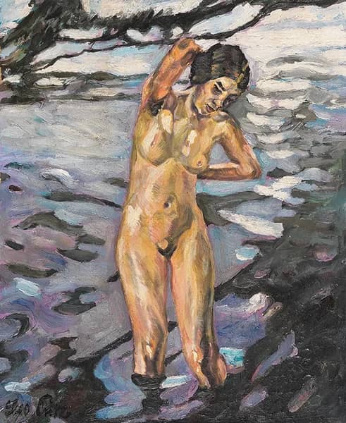 Bathing Standing Female Nude c1914 by Leo Putz | Oil Painting Reproduction
