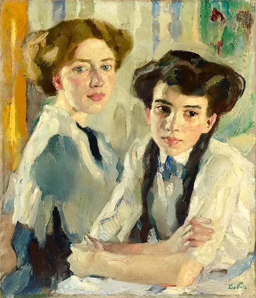Blonde and Brunette by Leo Putz | Oil Painting Reproduction