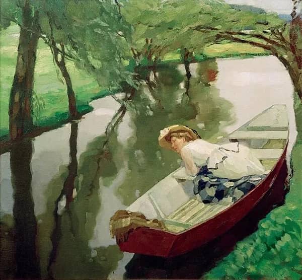 In The Barge by Leo Putz | Oil Painting Reproduction