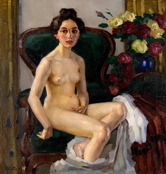 Nude on a Sofa II by Leo Putz | Oil Painting Reproduction