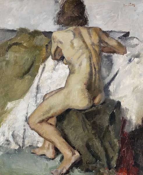 Seated Female Nude by Leo Putz | Oil Painting Reproduction