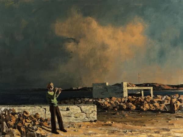 Boy with a Flute 1973 by Hughie Lee-Smith | Oil Painting Reproduction