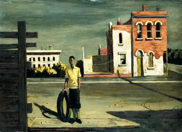 Boy with Tire 1952 by Hughie Lee-Smith | Oil Painting Reproduction