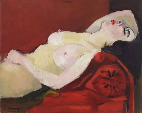 Nude on Red Sofa Sleeping Nude 1925 | Oil Painting Reproduction
