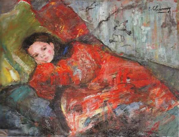 Young Girl Reclining c1897 by Emilie Charmy | Oil Painting Reproduction
