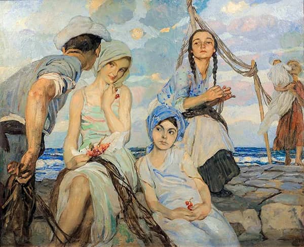 Fisherwomen 1915 by Ettore Tito | Oil Painting Reproduction