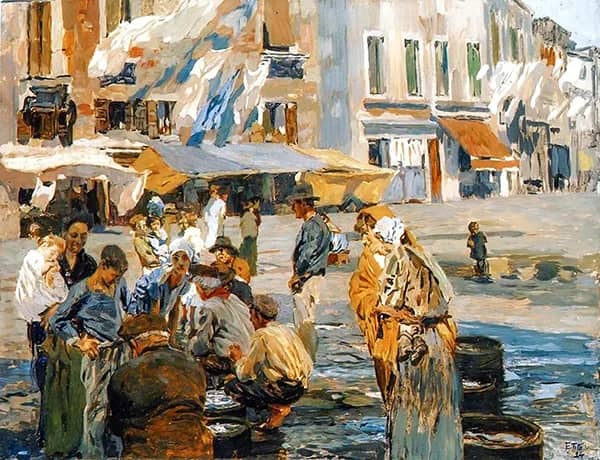 Fish Market by Ettore Tito | Oil Painting Reproduction