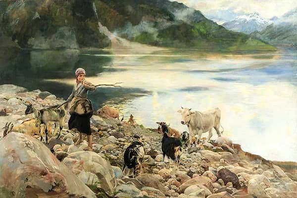 Near the Lake of Alleghe by Ettore Tito | Oil Painting Reproduction