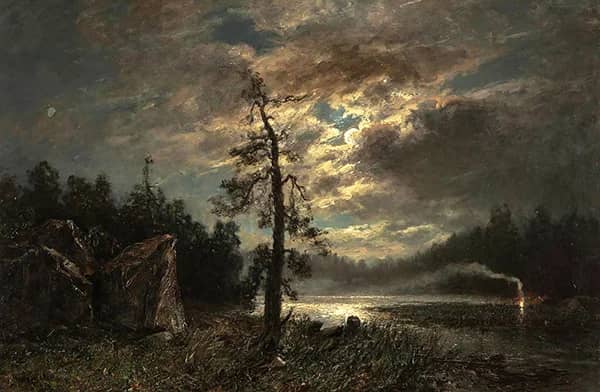 Bonfire in the Moonlight by Morten Muller | Oil Painting Reproduction