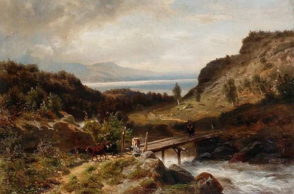 Crossing the Bridge 1864 by Morten Muller | Oil Painting Reproduction