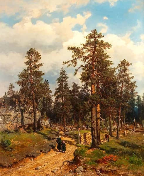 Figures in a Pine Forest 1875 by Morten Muller | Oil Painting Reproduction