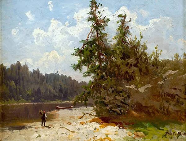 Man in a Forest Landscape with Waterway | Oil Painting Reproduction