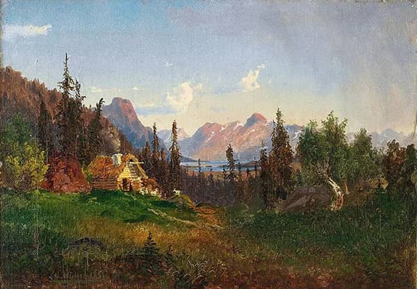 Mountain Farm with Woman and Goats 1851 | Oil Painting Reproduction