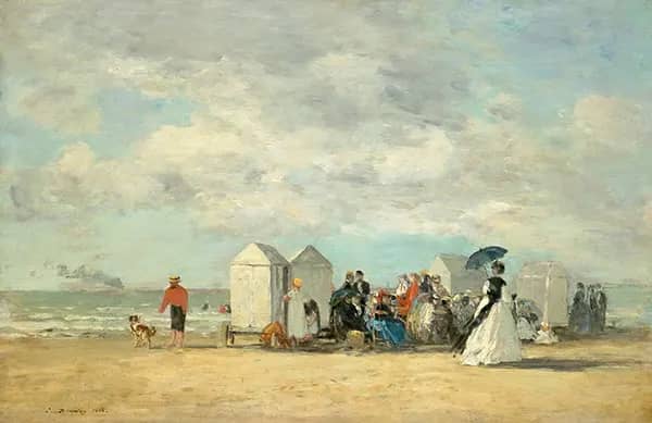 On the Beach Sunset 1865 by Eugene Boudin | Oil Painting Reproduction