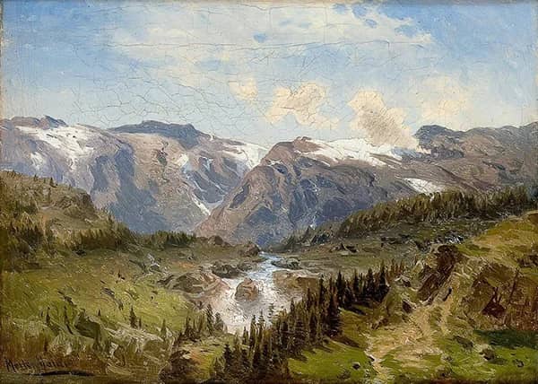 Norwegian Landscape with River | Oil Painting Reproduction