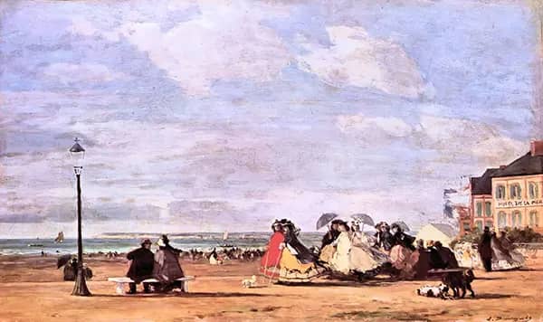 The Beach at Trouville the Empress and her Suite Promenading 1863 | Oil Painting Reproduction