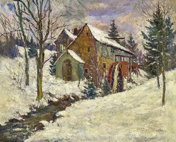 Winter Landscape with a Mill by Morten Muller | Oil Painting Reproduction