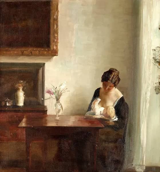 Interior with Mother and Child c1900 | Oil Painting Reproduction