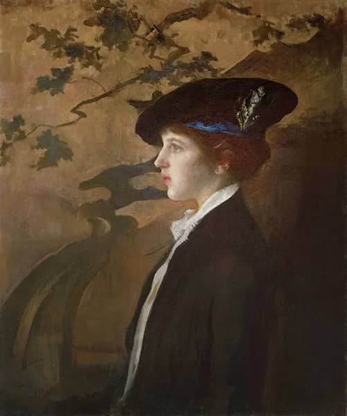 Mary with a Black Hat 1916 by Edmund Tarbell | Oil Painting Reproduction