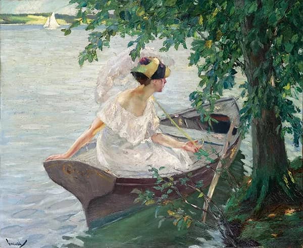 Young Woman in the Boat by Edmund Tarbell | Oil Painting Reproduction