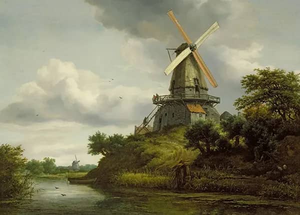 Windmill by a River by Jacob van Ruisdael | Oil Painting Reproduction