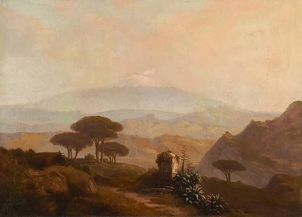 Catanian Countryside with Snow Capped Etna | Oil Painting Reproduction