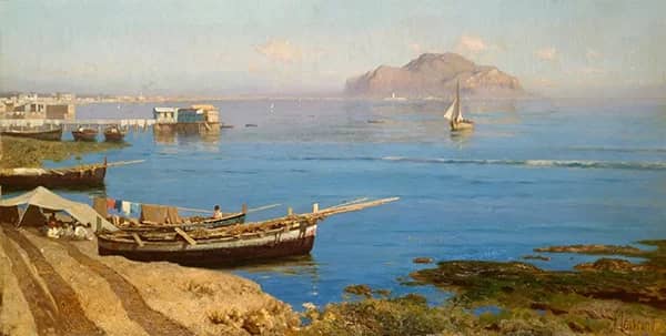 Marina with Boat and Fishermen | Oil Painting Reproduction