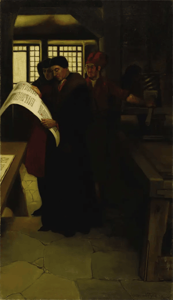 Gutenberg at the Press 1902 by Howard Pyle | Oil Painting Reproduction