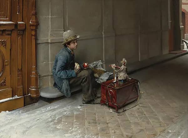 The Little Savoyard Eating in front of an Entrance to a House- 877 | Oil Painting Reproduction
