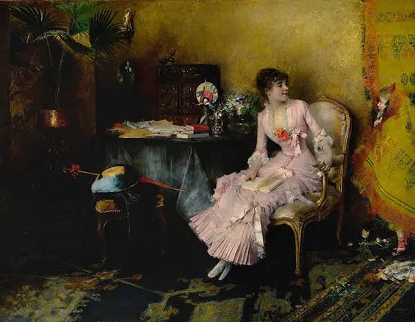 Young Woman in Pink with her Child 1882 | Oil Painting Reproduction