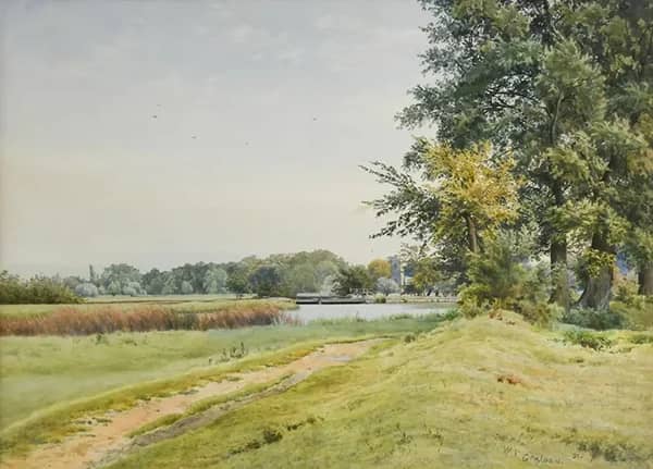 Distant View of Hemingford Grey Church from the Riverside at Hemingford | Oil Painting Reproduction