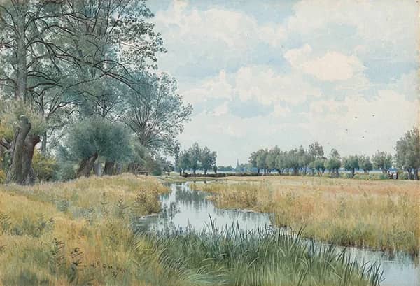River Landscape near St Ives Huntingdonshire 1897 | Oil Painting Reproduction