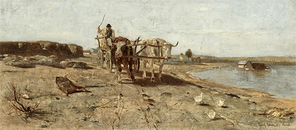 A Yoke of Oxen on the Lakeside | Oil Painting Reproduction