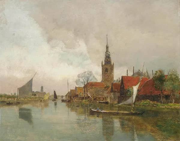 Boats on the Schie in Overschie at  Rotterdam 1885 | Oil Painting Reproduction