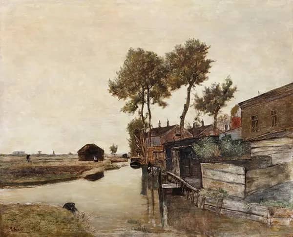 Bank near Rotterdam 1882 by Rudolf Ribarz | Oil Painting Reproduction