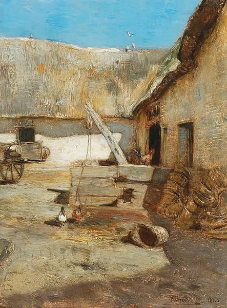 Chickens in a Farmhouse Courtyard | Oil Painting Reproduction