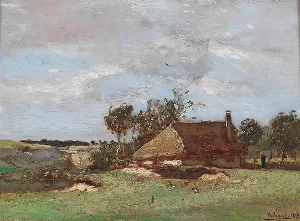 Landscape with Farmhouse 1879 by Rudolf Ribarz | Oil Painting Reproduction