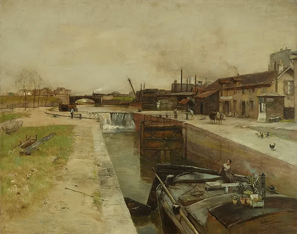 Lock on the Canal of St Denis by Rudolf Ribarz | Oil Painting Reproduction