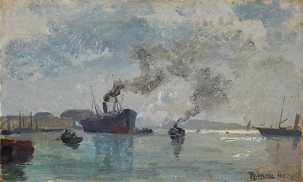 Ships in the Harbor 1882 by Rudolf Ribarz | Oil Painting Reproduction