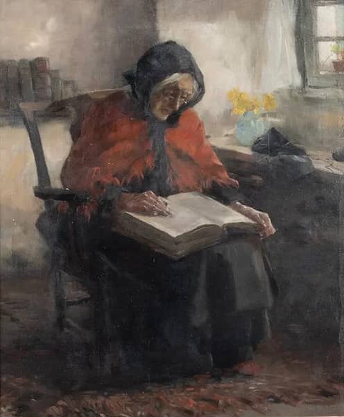 Woman in Red Reading by David Fulton | Oil Painting Reproduction