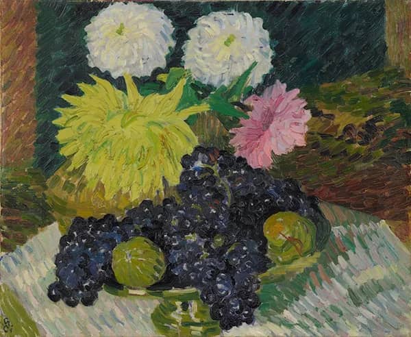 Dahlias and Grapes 1908 by Giovanni Giacometti | Oil Painting Reproduction