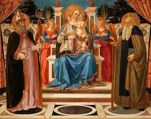 Madonna and Child Enthroned with Angels St Nicholas and St Anthony the Abbot | Oil Painting Reproduction