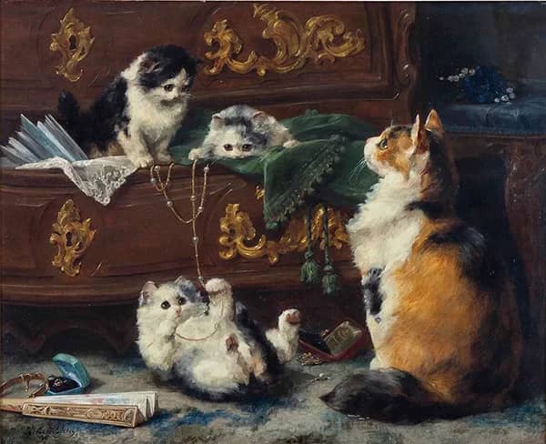A Cat with her Kittens 1896 | Oil Painting Reproduction