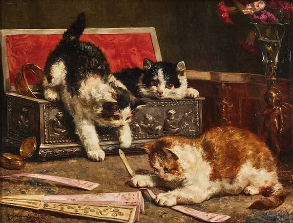 Cats Playing with a Fan | Oil Painting Reproduction