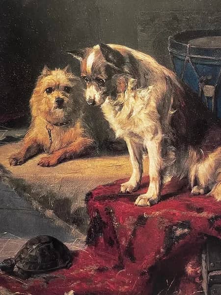 Dogs and Tortoise by Charles van den Eycken | Oil Painting Reproduction