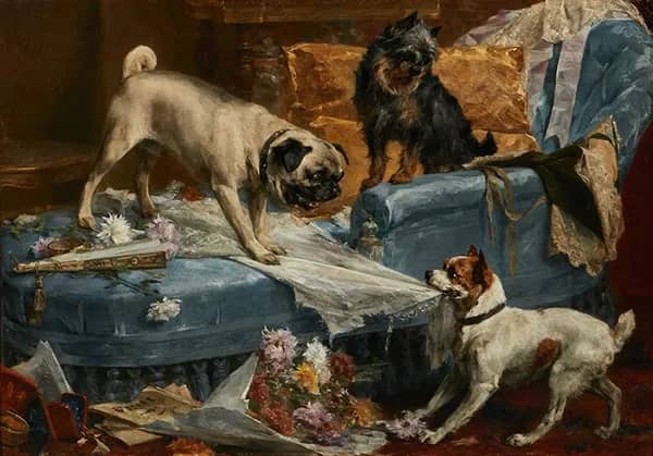 Playing Havoc 1894 by Charles van den Eycken | Oil Painting Reproduction