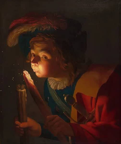 A Boy Blowing on a Firebrand | Oil Painting Reproduction