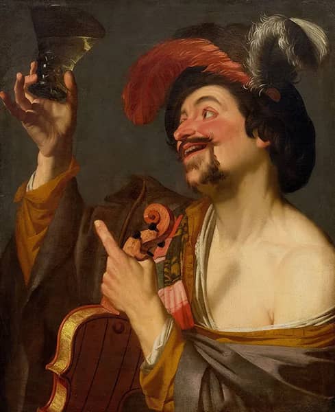 A Merry Violinist Holding a Roemer | Oil Painting Reproduction