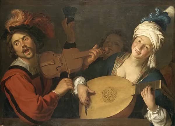Couple Making Music behind a Balustrade | Oil Painting Reproduction